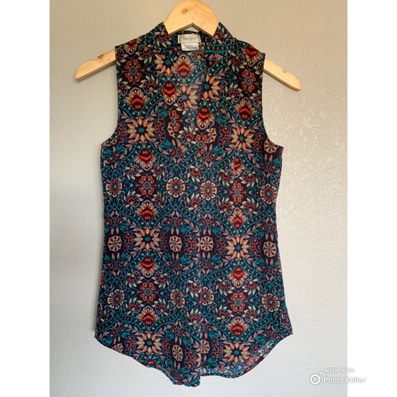 Van Heusen Sleeveless Blouse Size XXS Jewel Tone Paisley EUC - Picture 1 of 10